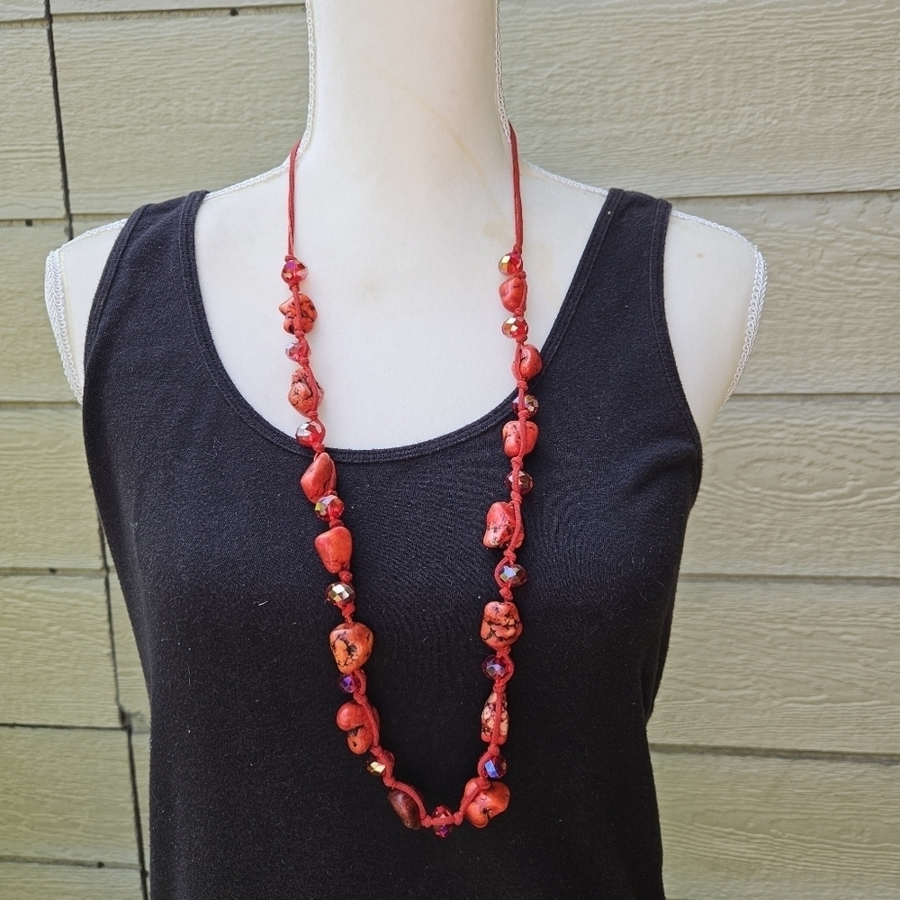 red stone and crystal necklace